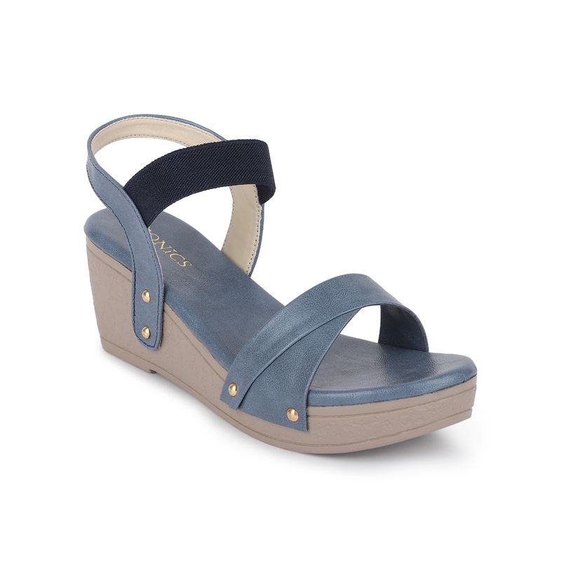 Iconics Blue Women Solid Heels (EURO 41)