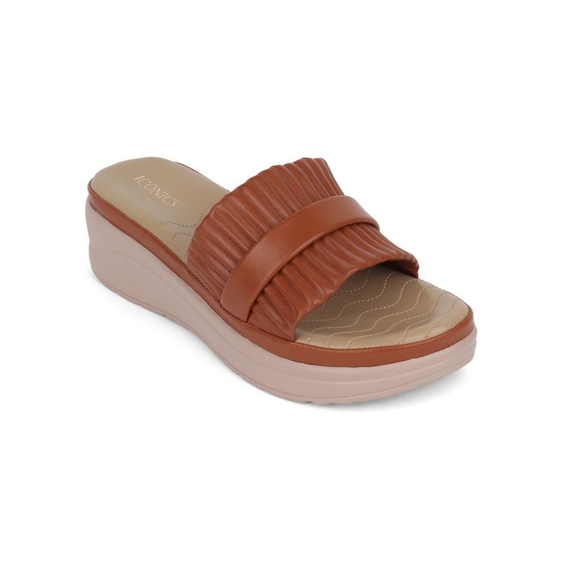 Iconics Tan Women Textured Sandals (EURO 36)
