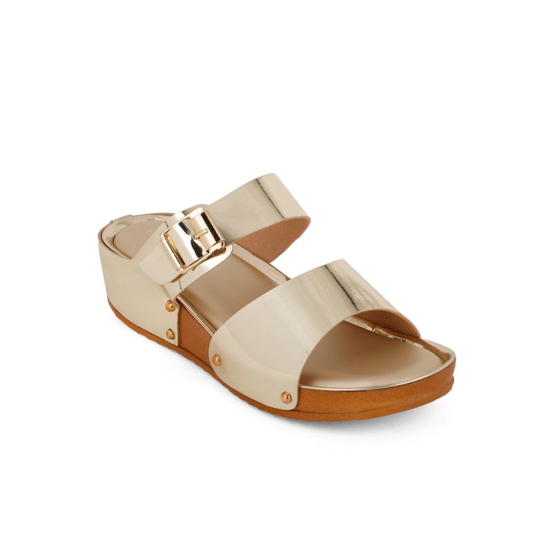 Iconics Gold Women Solid Sandals (EURO 36)