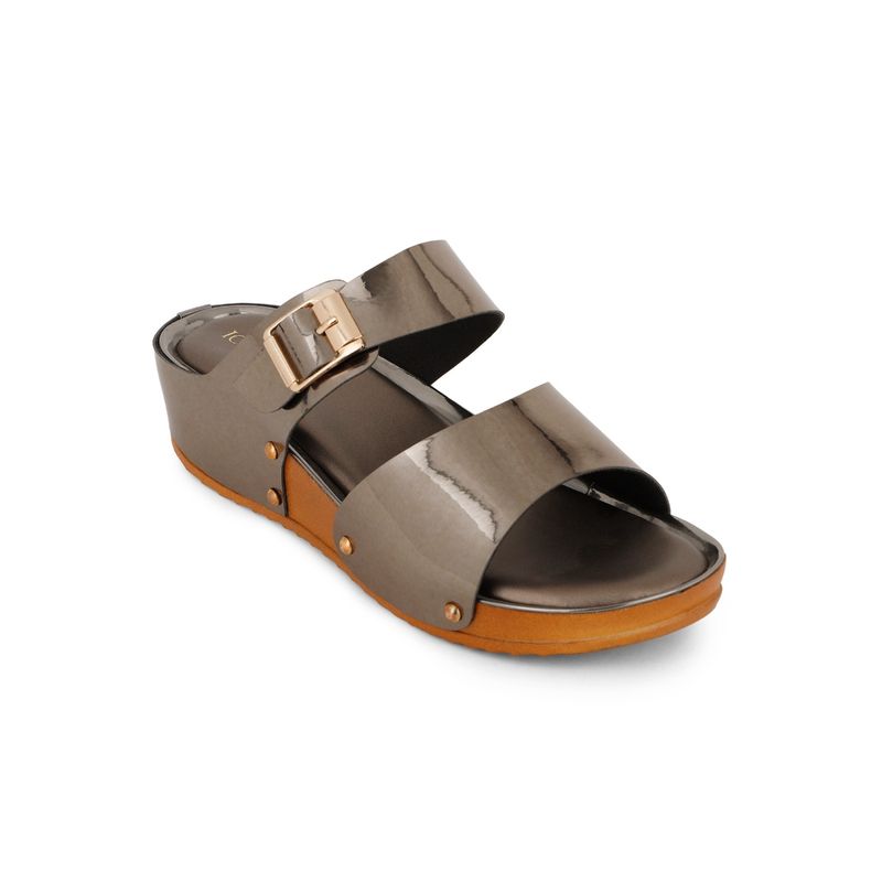 Iconics Gunmetal Women Solid Sandals (EURO 36)