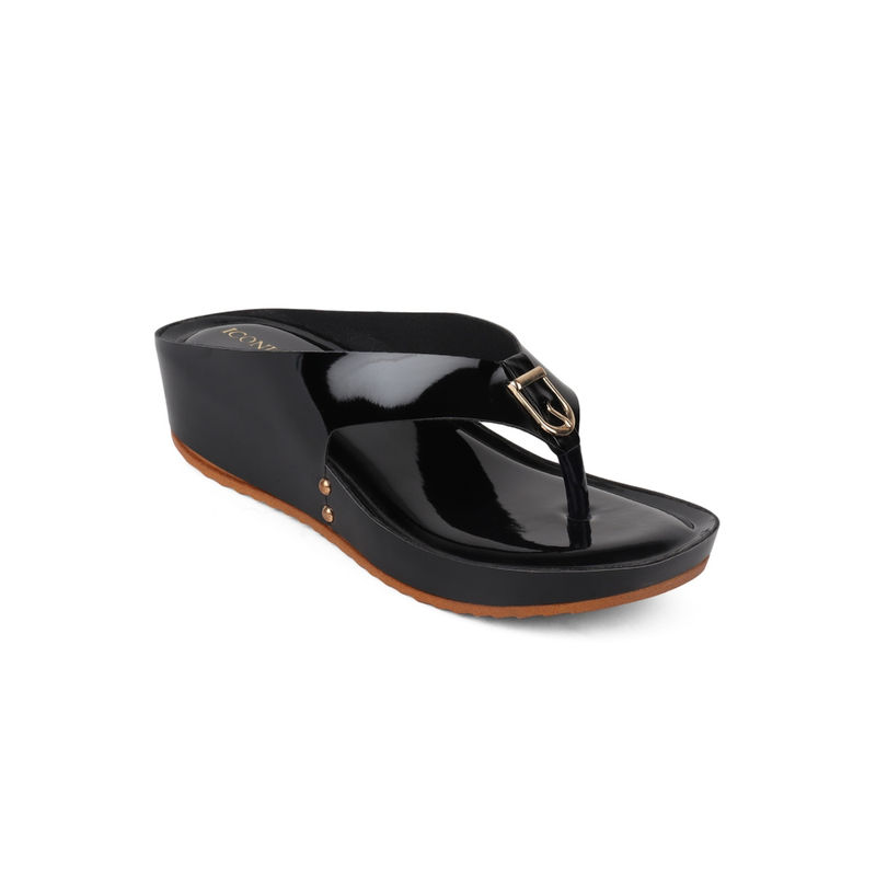 Iconics Black Women Solid Sandals (EURO 36)