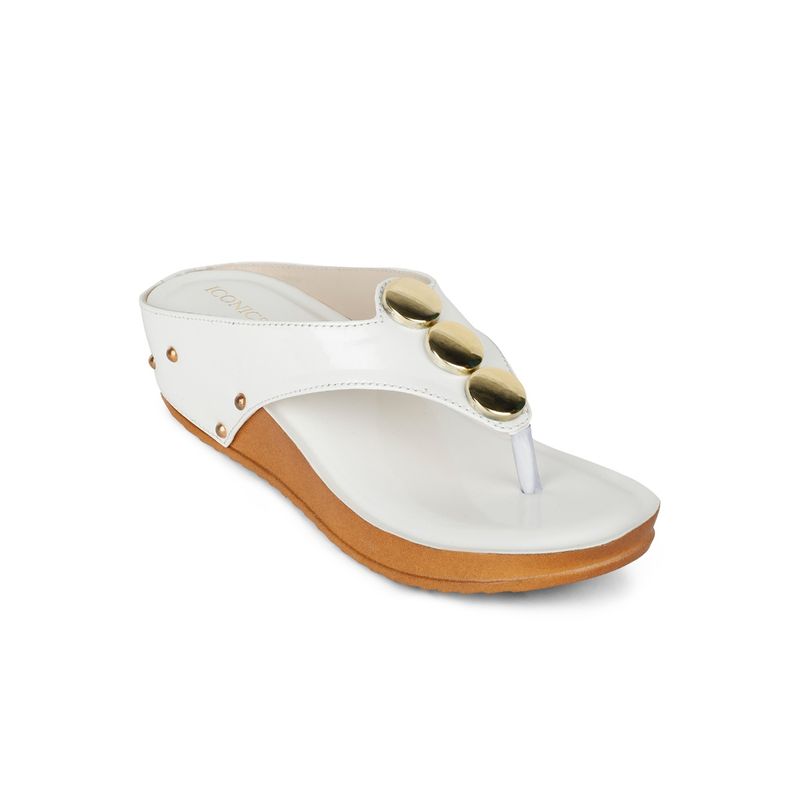 Iconics White Women Embellished Sequined Sandals (EURO 37)