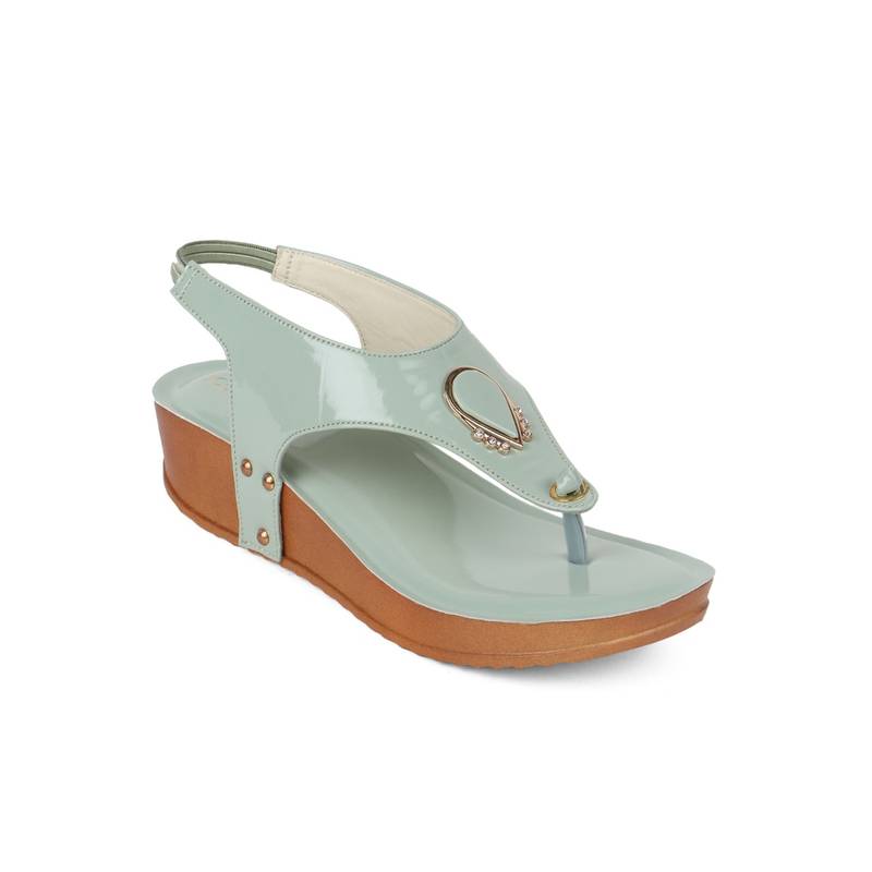 Iconics Pista Green Women Embellished Sandals (EURO 37)