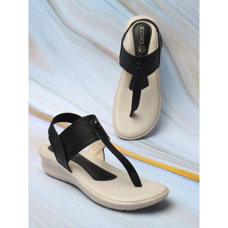 Iconics Black Women Textured Flats (EURO 38)