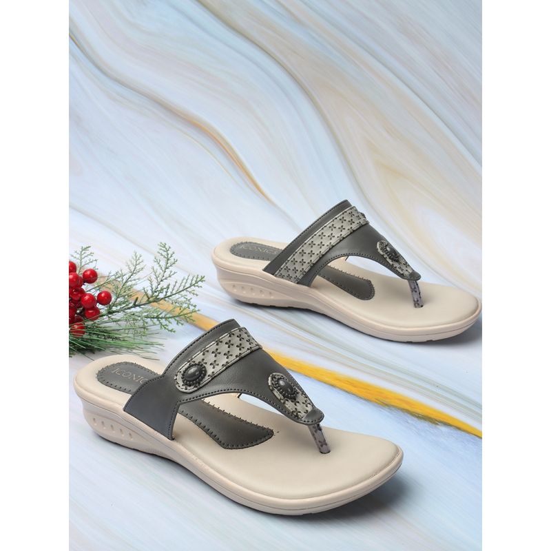 Iconics Grey Women Embellished Sequined Flats (EURO 41)