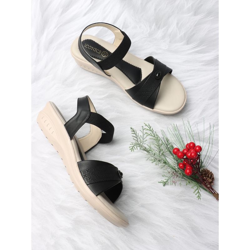 Iconics Black Women Embellished Sequined Flats (EURO 39)