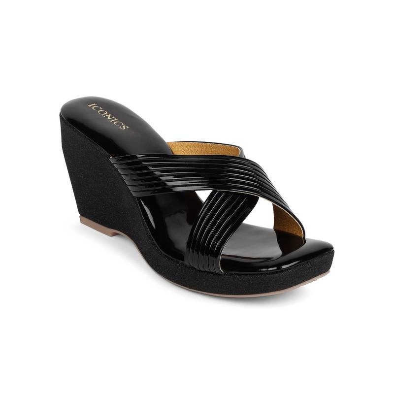 Iconics Black Women Embellished Sequined Heels (EURO 36)
