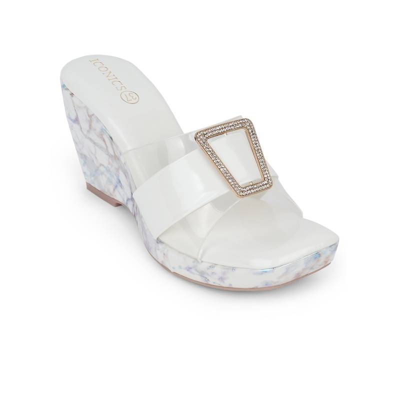Iconics White Women Embellished Sequined Heels (EURO 39)