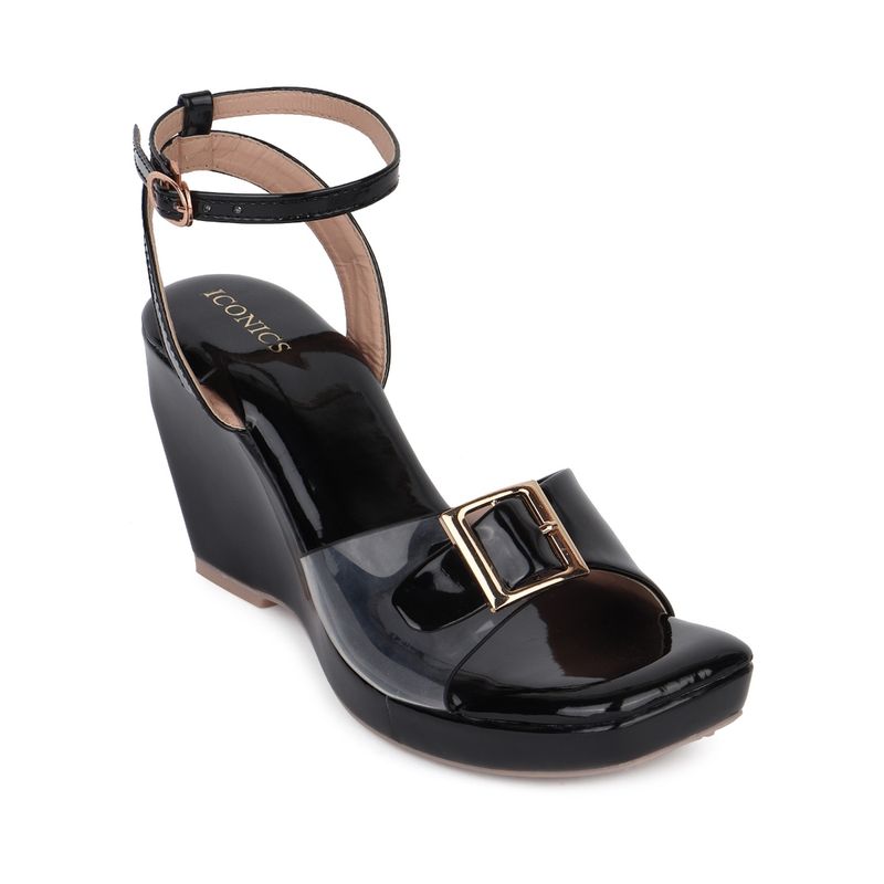 Iconics Black Women Embellished Sequined Heels (EURO 37)