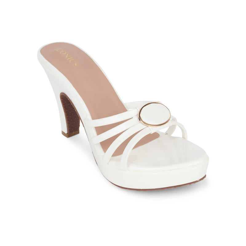 Iconics White Women Embellished Sequined Heels (EURO 38)