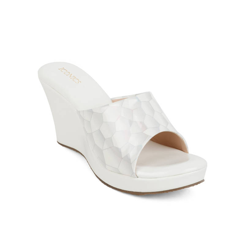 Iconics White Women Printed Heels (EURO 40)