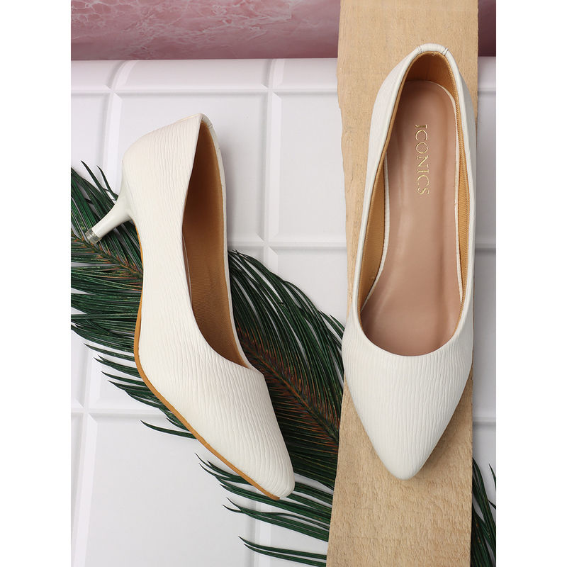 Iconics White Women Textured Ballerinas (EURO 37)