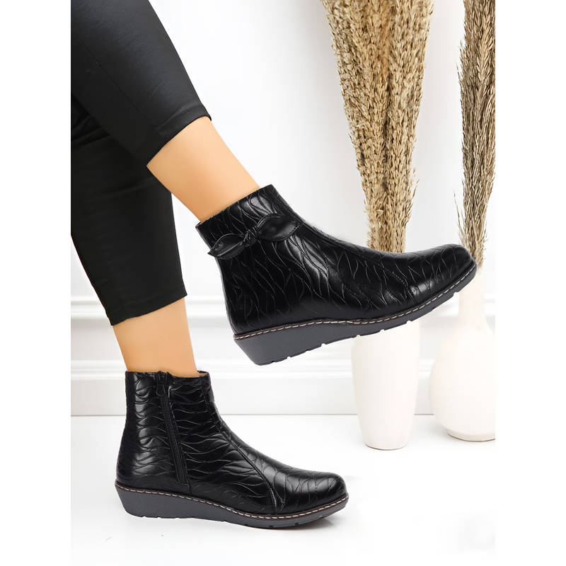 Iconics Black Women Textured Casual Boots (EURO 36)