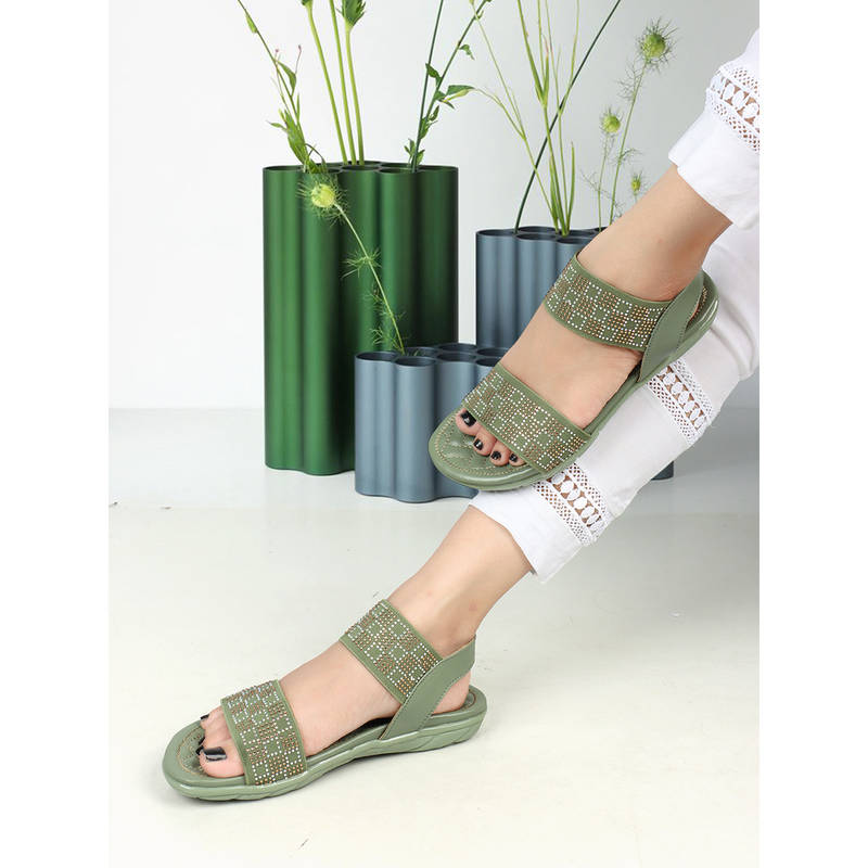 Iconics Women Olive Backstrap Sandal (EURO 40)