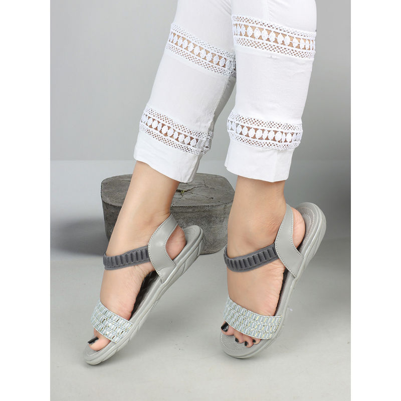 Iconics Women Grey Backstrap Sandal (EURO 39)