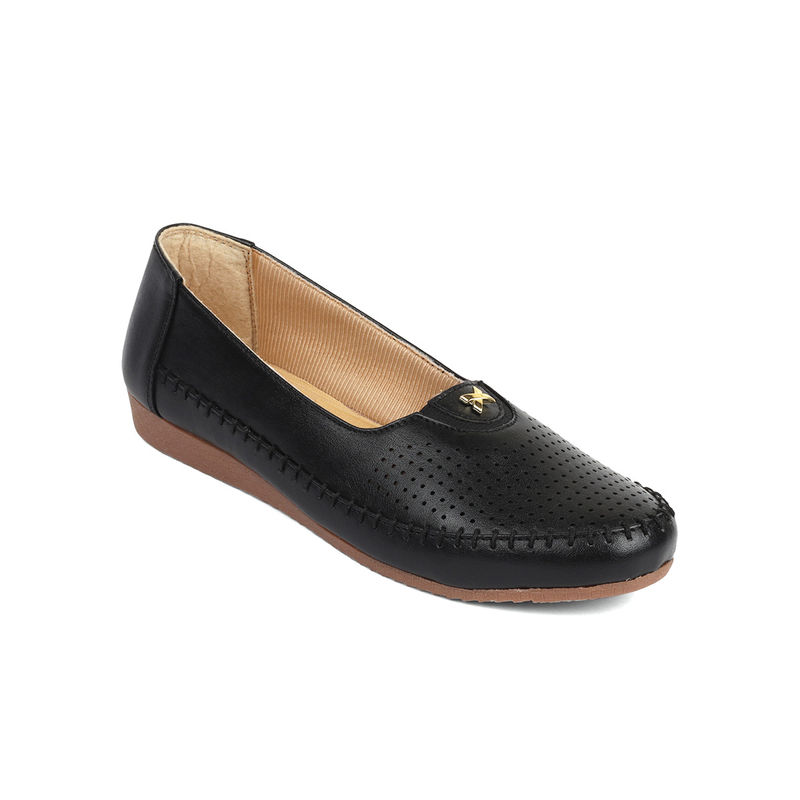 Iconics Black Women Textured Ballerinas (EURO 36)