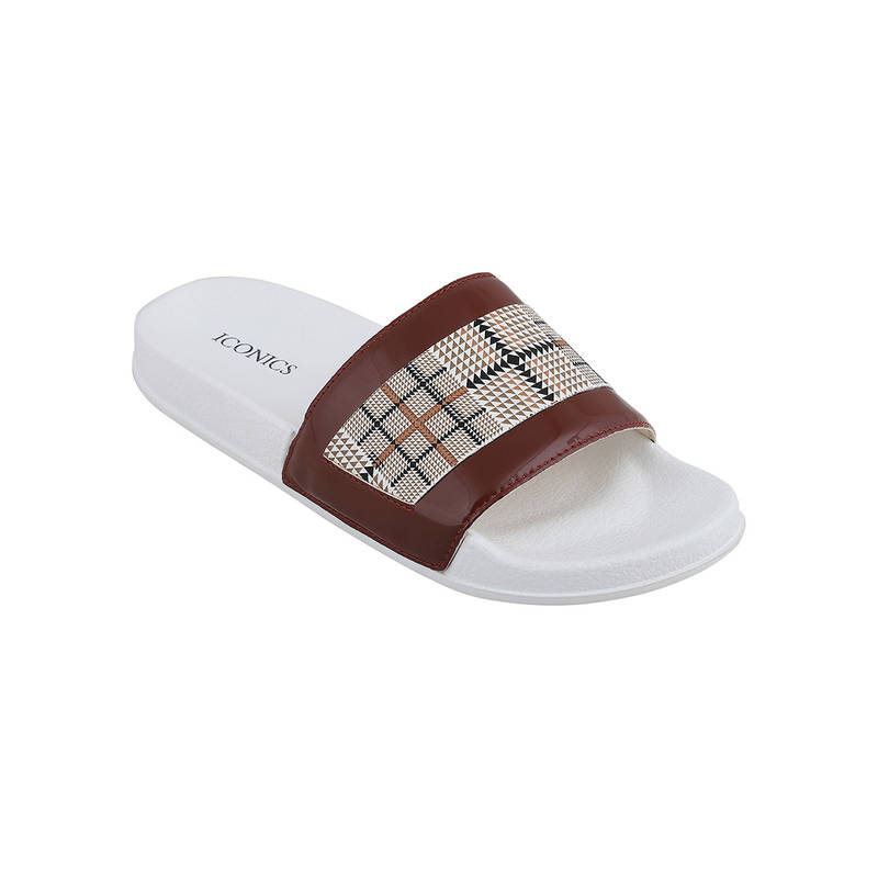 Iconics Brown Women Printed Sliders (EURO 39)