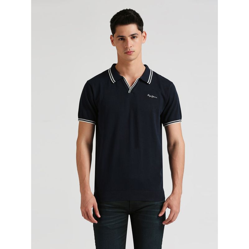 Pepe Jeans Navy Blue Plato Light Weight Knitted Polo (S)