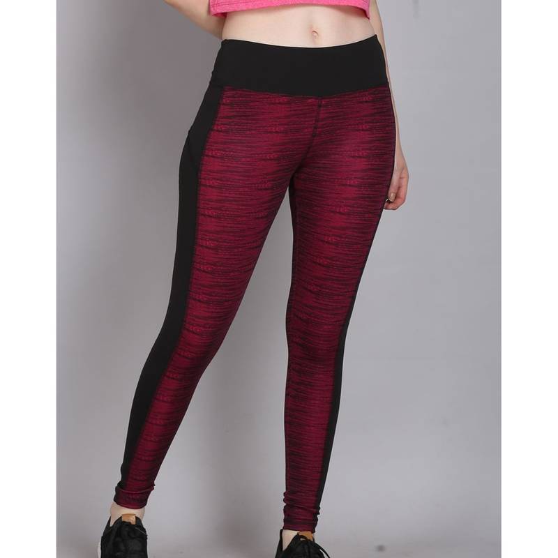 The Dance Bible Red Melange Printed Mid Waist Sports Leggings (S)