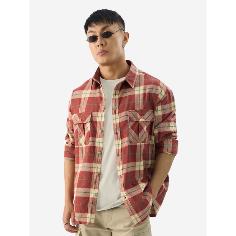 The Souled Store Checks Almond Cream Men Relaxed Shirt (2XL)