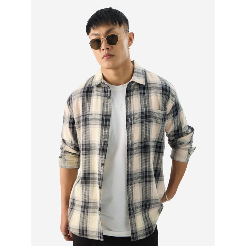 The Souled Store Plaid Waffle Black Men Shirt (M)