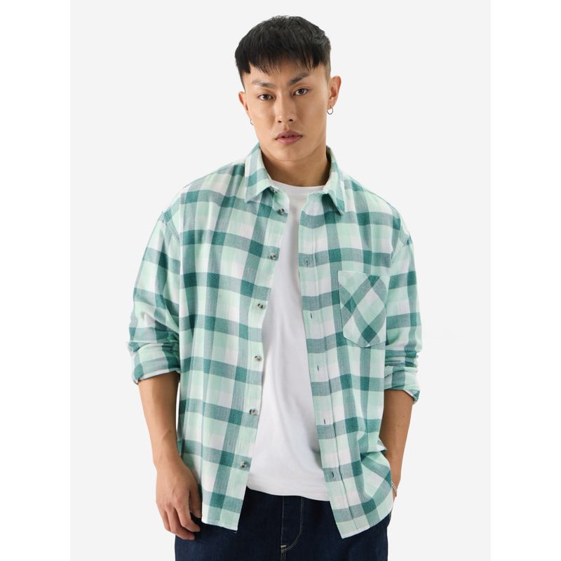 The Souled Store Plaid Teal Bay Men Relaxed Shirt (L)