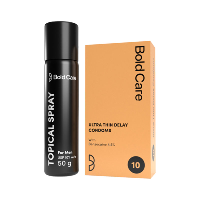 Bold Care Topical Delay Spray + Ultra Thin Delay Condoms Combo Pack for Couples