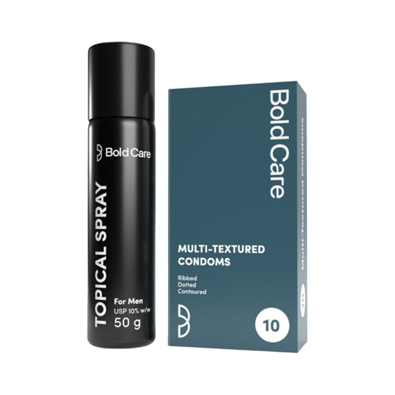 Bold Care Topical Delay Spray + Multi Textured Condoms Combo Pack for Couples