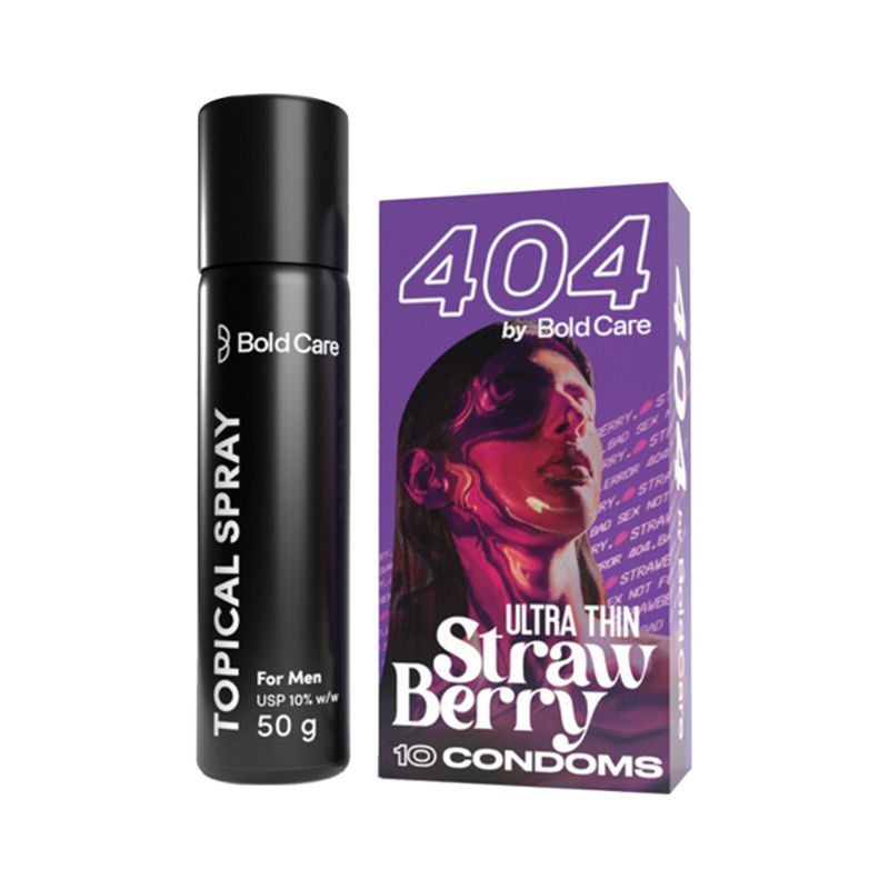 Bold Care Topical Delay Spray + Ultra Thin Strawberry Condoms Combo Pack for Couples