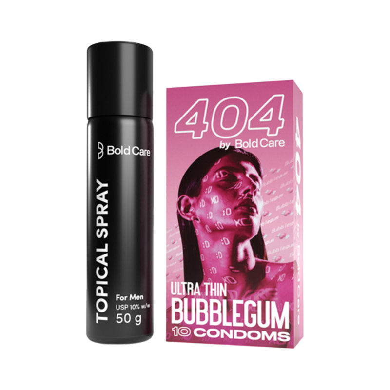 Bold Care Topical Delay Spray + Ultra Thin Bubblegum Condoms Combo Pack for Couples