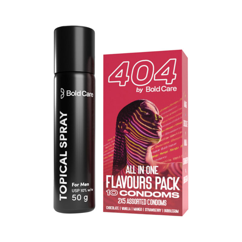Bold Care Topical Delay Spray + All in One Flavours Condoms Combo Pack for Couples