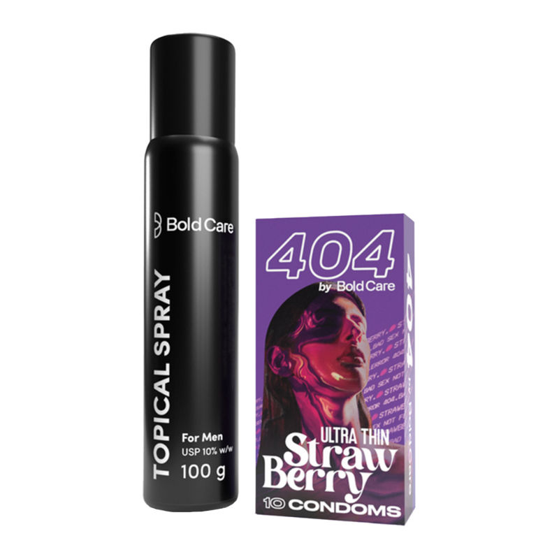 Bold Care Topical Delay Spray + Ultra Thin Strawberry Condoms Combo Pack for Couples