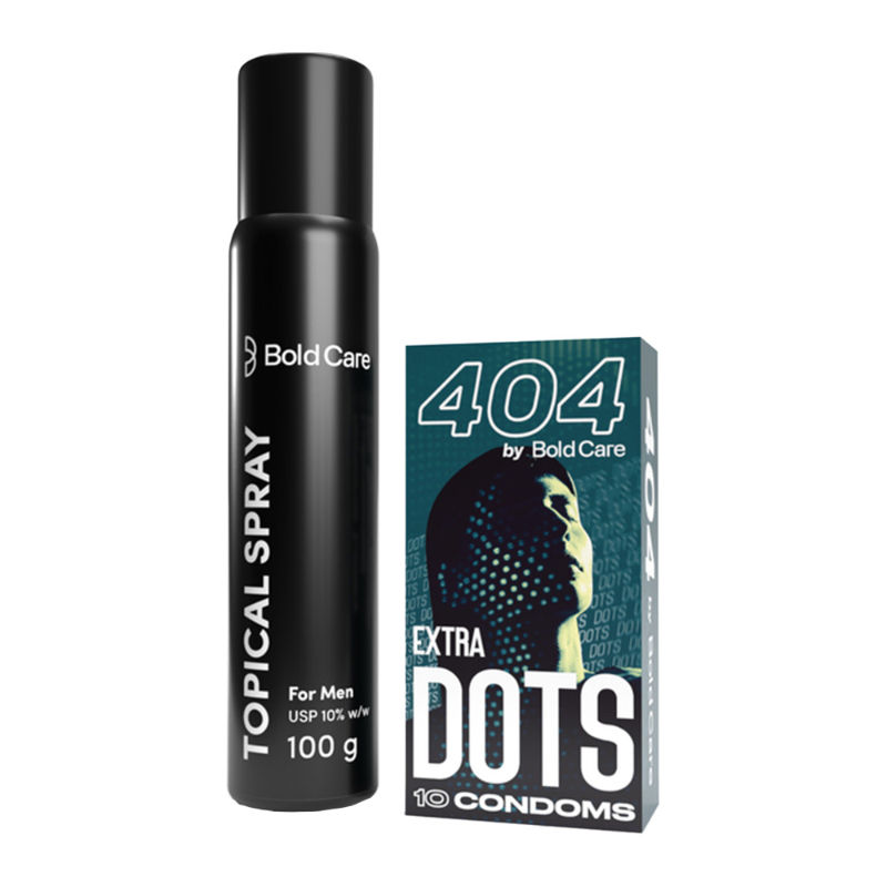 Bold Care Topical Delay Spray + Extra Dots Condoms Combo Pack for Couples