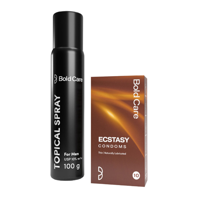 Bold Care Topical Delay Spray + Ecstasy Condoms Combo Pack for Couples
