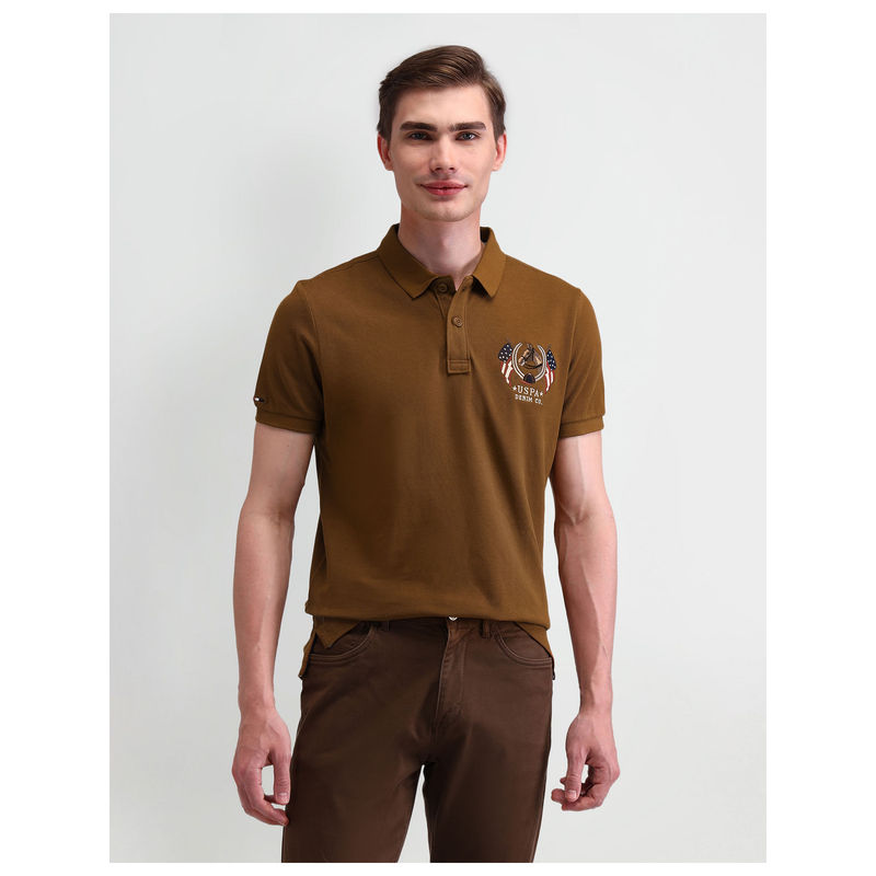U.S. Polo Assn. Denim Co. Mens Brown Solid Polo T-Shirt (L)