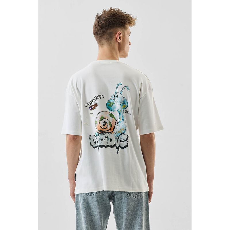 Snitch Off-White Graphic Print Half Sleeves Oversized T-shirt (2XL)