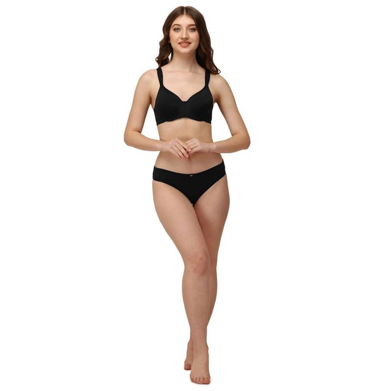 SOIE Women's Full coverage Sweetheart neckline padded wired bra with Medium coverage brief