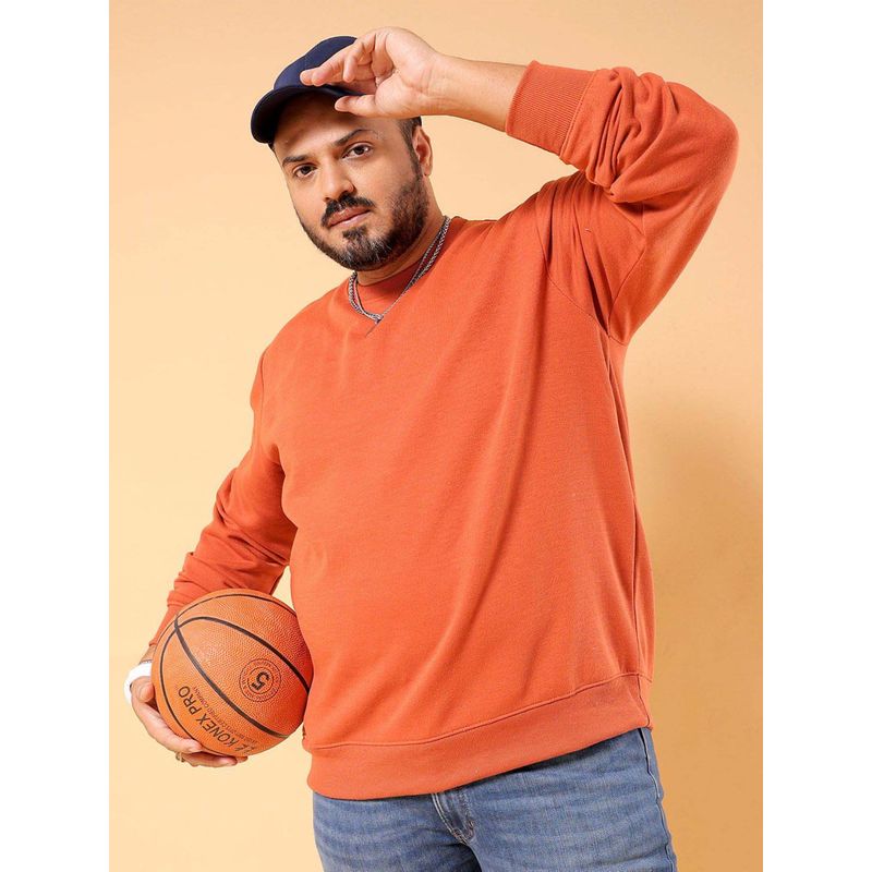 Hardsoda Men Crew Neck Solid Orange Sweatshirt (3XL)