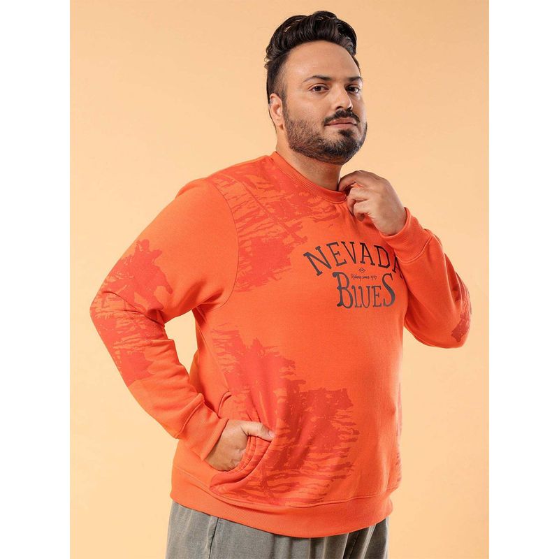 Hardsoda Men Crew Neck Printed Orange Sweatshirt (3XL)