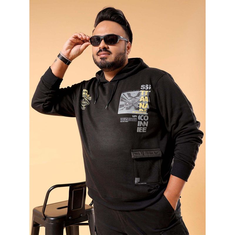 Hardsoda Men Hooded Neck Typography Black Hoodie (4XL)