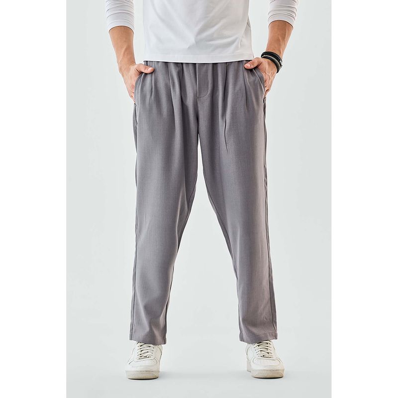 Snitch Men Grey Polyester Blend Solid Relaxed Fit Track Pant (32)
