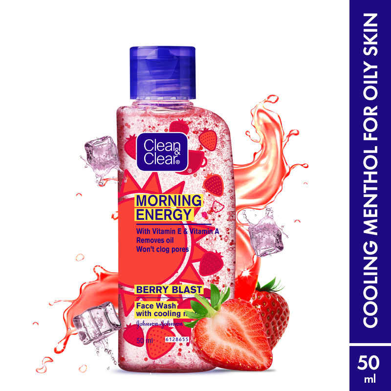 Clean & Clear Morning Energy Berry Blast Face Wash - Gentle Cleanser with Menthol for Oily Skin