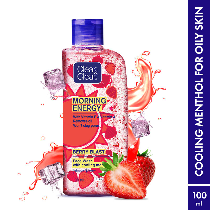 Clean & Clear Morning Energy Berry Blast Face Wash - Gentle Cleanser with Menthol for Oily Skin