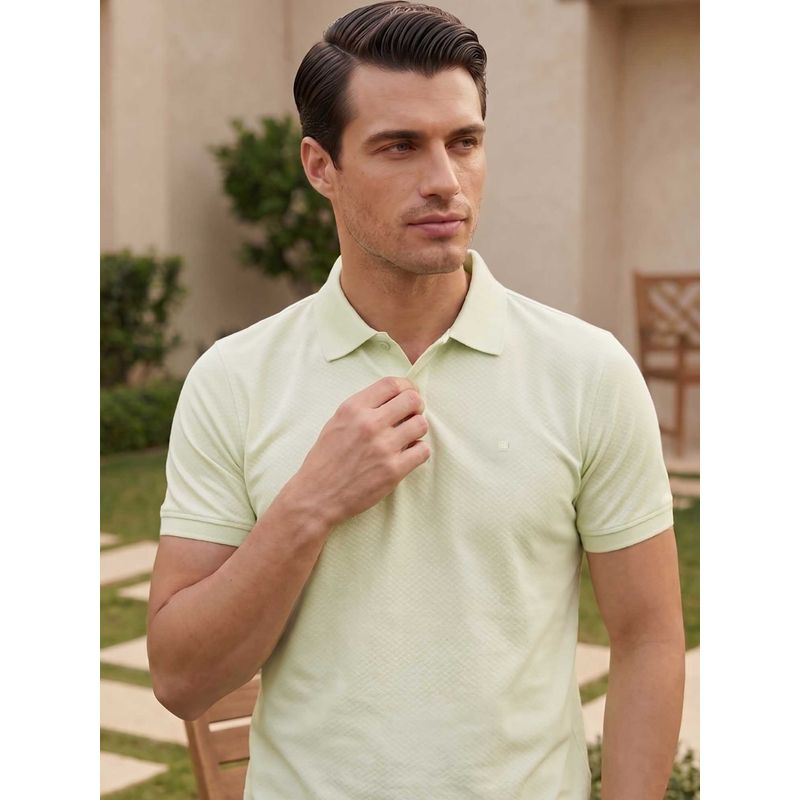 Louis Philippe Men's Mint Green Geometric Printed Polo T-shirt (M)