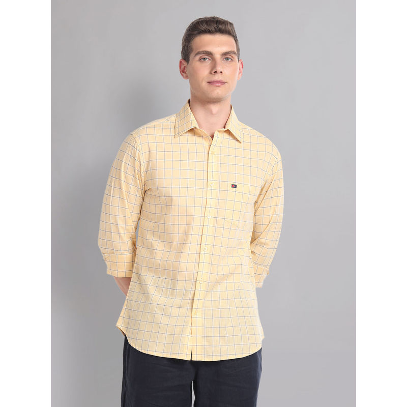 AD By Arvind Yellow Tartan Check Cotton Summer Casual Shirt (39)