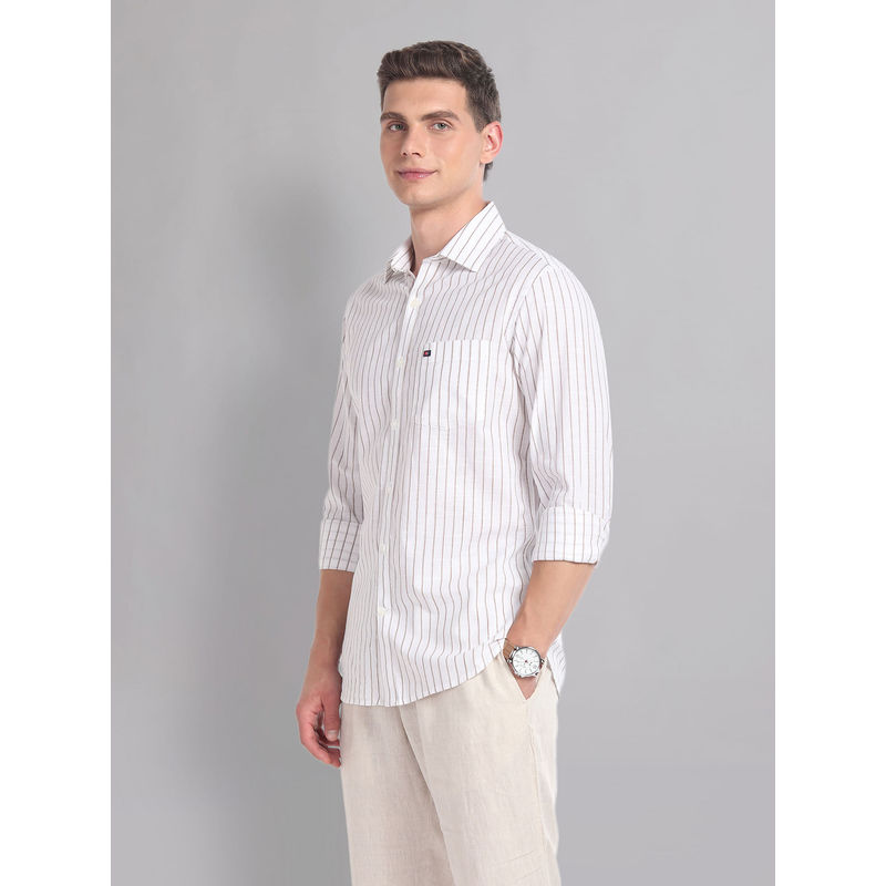 AD By Arvind White Vertical Stripe Cotton Summer Casual Shirt (39)