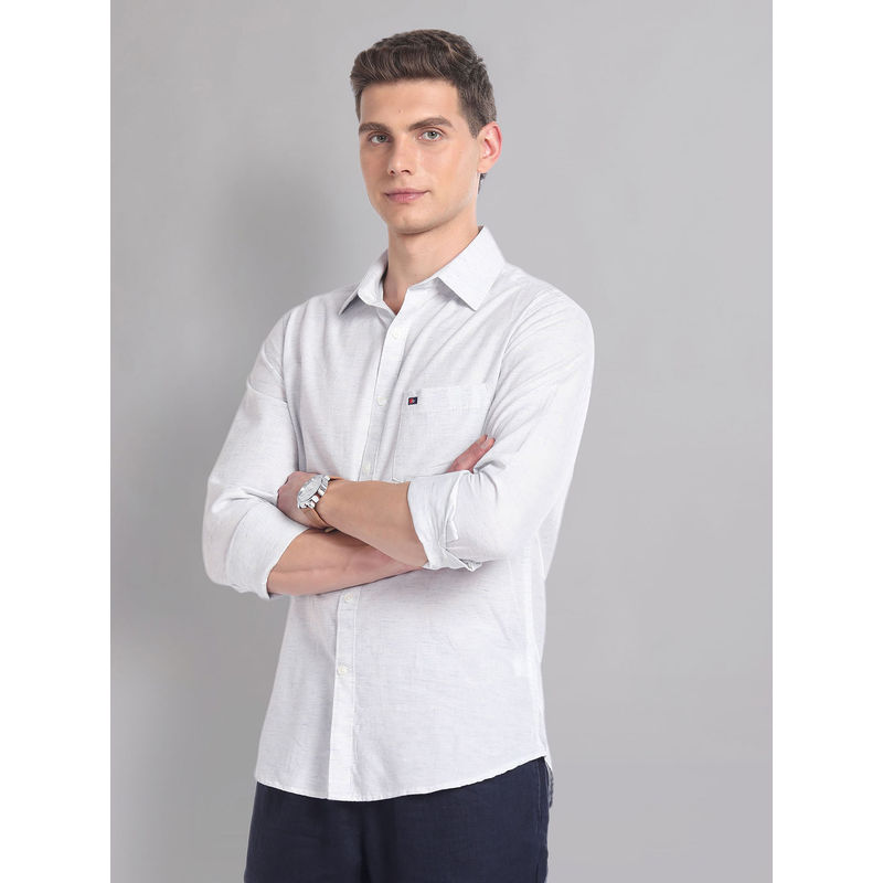 AD By Arvind Blue Modern Slim Fit Heathered Summer Casual Shirt (44)
