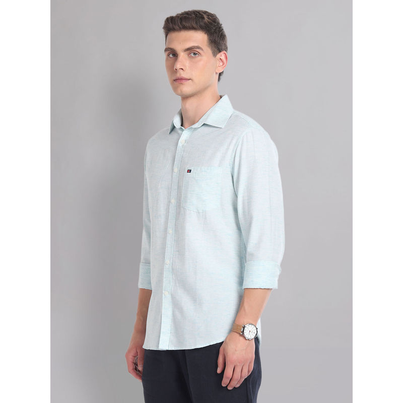AD By Arvind Blue Modern Slim Fit Heathered Summer Casual Shirt (46)