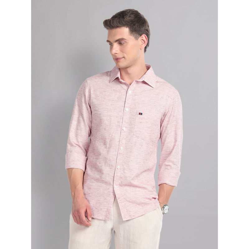 AD By Arvind Red Modern Slim Fit Heathered Summer Casual Shirt (44)
