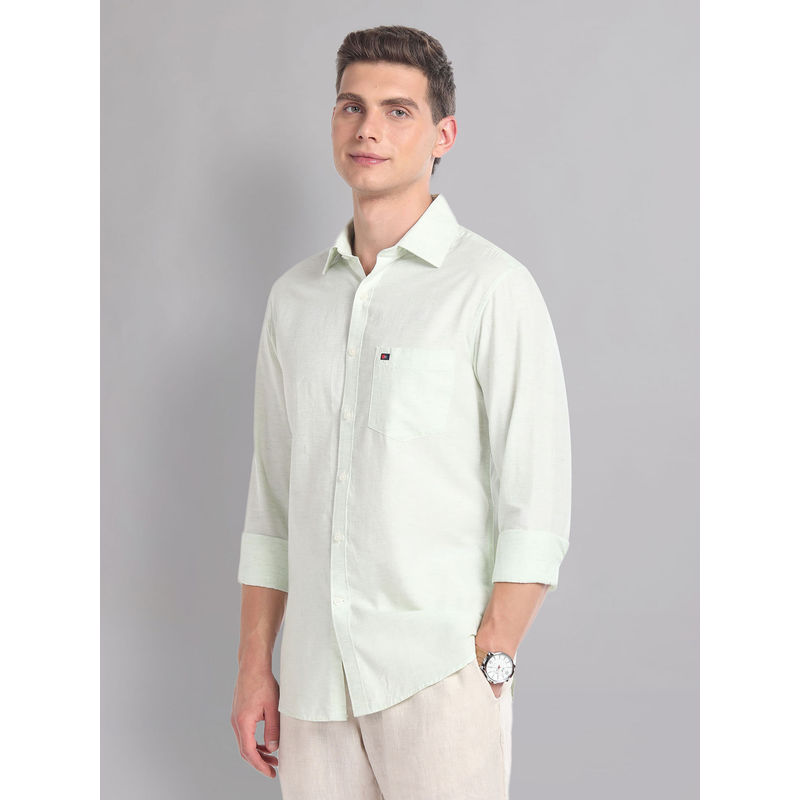 AD By Arvind Green Modern Slim Fit Heathered Summer Casual Shirt (42)